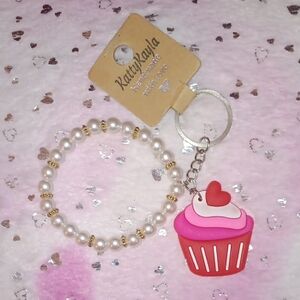 Pink Cupcake Keychain Bracelet